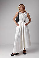 Сукня максі з блискавкою та асиметричним подолом - молочний колір, S (є розміри) mr