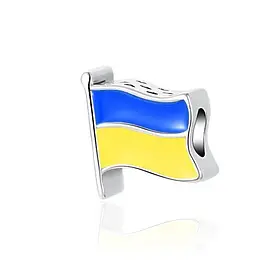 Срібний шарм намистина в стилі Pandora Прапор України "Ukraine" 925 проба підвіска на браслет Пандора Україна