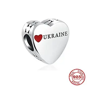 Срібний шарм намистина в стилі Pandora "Ukraine" 925 проба підвіска на браслет Пандора Україна