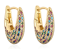 Золотистые серьги-кольца с кубическим цирконием Boho серёжки разноцветные камешки