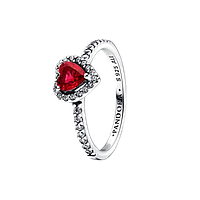 Серебряное кольцо Pandora "Красное Сердце" 925 проба колечко Пандора 7 размер