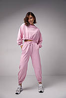 Женский спортивный костюм с укороченным свитшотом и джоггерами - розовый цвет, M (есть размеры) Спортивный al