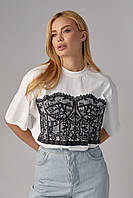 Женская футболка с принтом кружевного корсета - молочный цвет, XL (есть размеры) mr