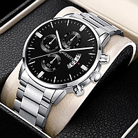 Мужские наручные часы Geneva Metal c календарём, металлический ремешок, кварцевый механизм