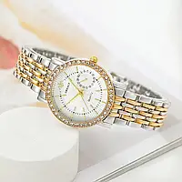 Женские роскошные наручные кварцевые часы Quartz Grealy Diamond цвета золото-серебро