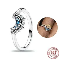 Серебряное кольцо Pandora 925 проба Sky Blue Luminous Moon Ring Блестящая голубая луна Пандора