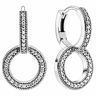 Серебряные серьги в стиле Pandora "Сияющие двойные кольца" серёжки 925 проба серебро Пандора