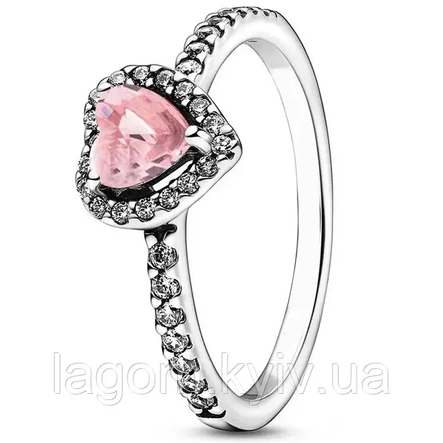 Срібна каблучка в стилі PANDORA "Рожеве Серце" 925 проба №7 17,5 кільце з рожевим сердечком ПАНДОРА