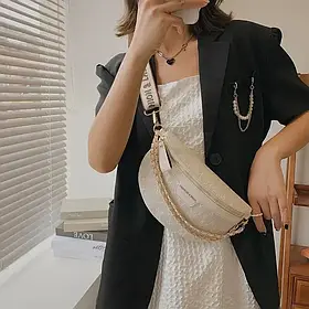 Модна жіноча поясна сумочка з візерунком біла сумка через плече