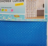 Шторка тканевая для ванной и душа с кольцами 180х180 см Пика текстильная синяя SHOWER CURTAIN