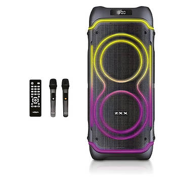 Портативна акустична система з пультом та 2 мікрофонами ZXX-5515 8" Bluetooth колонка  з підсвічуванням