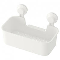 Полка для ванной прямая IKEA TISKEN пластиковая белая с вакуумными присосками, стеллаж в ванную ИКЕА ТІСКЕН