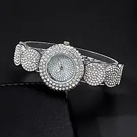Подарочный женский набор наручные кварцевые часы Rhinestone Diamond ожерелье, браслет, серьги и кольцо