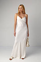 Атласна сукня максі в білизняному стилі - молочний колір, XS (є розміри)