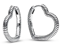 Серебряные серьги-хупы "Сердца" в стиле Pandora 925 проба из серебра Пандора