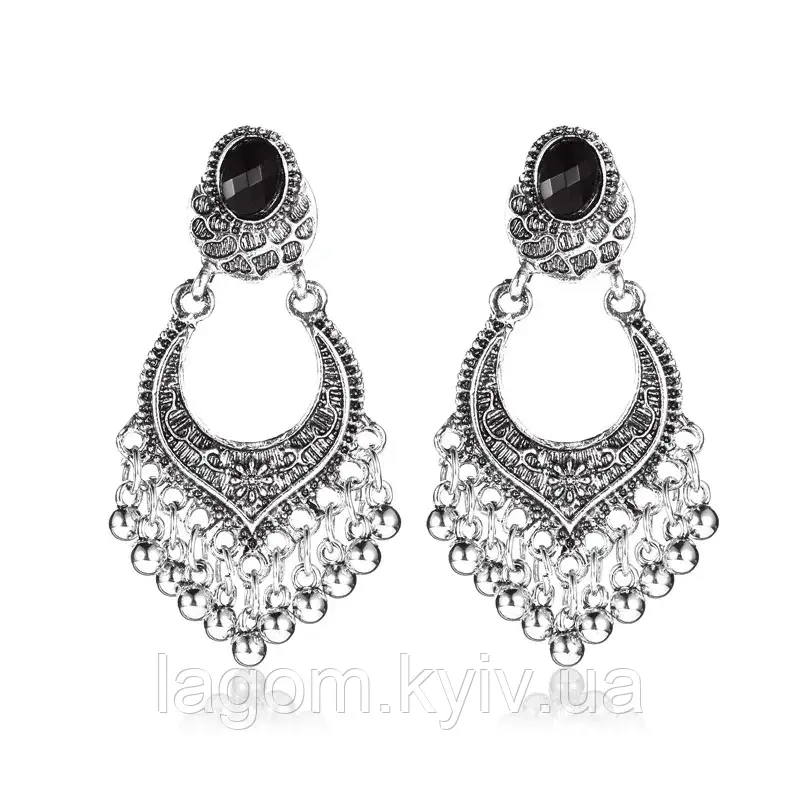 Жіночі сережки-кисті підвіски в етнічному стилі Indian Boho богемні модні сріблясті сережки
