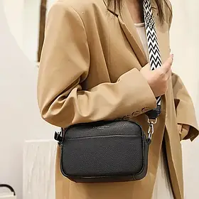Розкішна жіноча сумочка з натуральної шкіри 22*8,5*14 см крос-боді шкіряна чорна м'яка сумка через плече