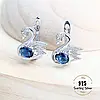 Жіночий комплект ювелірних виробів Swan з синім цирконієм, срібло 925 проби сережки, підвіска, кільце, фото 3