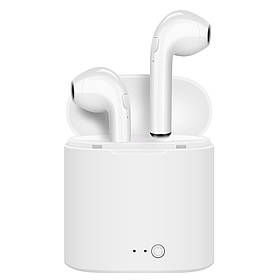 Бездротові Bluetooth-навушники i7White білі вкладки з мікрофоном і сенсорним керуванням