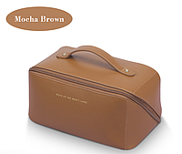 Жіноча розкішна косметичка Cosmetic Bag коричнева з еко-шкіри, кейс для косметики, дорожня сумочка