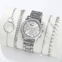 Подарочный женский набор наручные кварцевые часы Geneva + 4 браслета