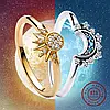 Комлект срібних парних каблучок в стилі PANDORA 925 проба Sun&Moon кільця Сонце і Місяць ПАНДОРА, фото 3