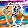 Комплект срібних парних каблучок в стилі PANDORA 925 проба Sun&Moon Сонце і Місяць кільця №7 17 ПАНДОРА, фото 5