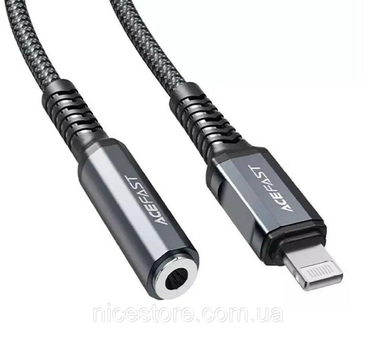 Кабель-перехiдник ACEFAST C1-05 Lightning to 3.5mm aluminum alloy headphones adapter cable Gray