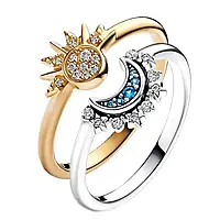 Набор серебряных парных колец в стиле Pandora 925 проба Sun&Moon кольца Луна и Солнце Пандора 8 размер