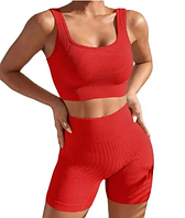 Женский спортивный костюм для фитнеса (топ и шорты) красный комлект для тренировок M