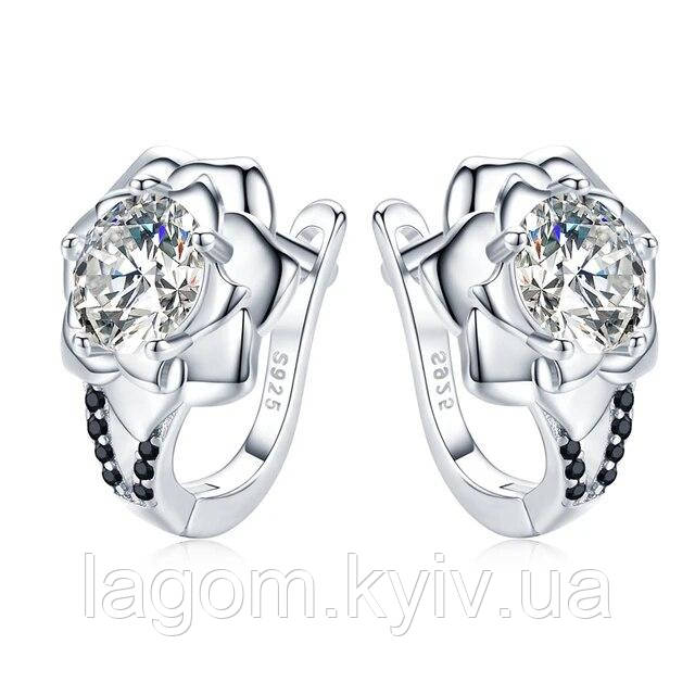 Срібні сережки Silver Rose з прозорим кубічним цирконієм 925 проба срібло