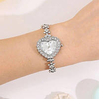 Подарочный женский набор наручные кварцевые часы Quartz Watch Heart цепочка и кулон, браслет, кольцо и серьги