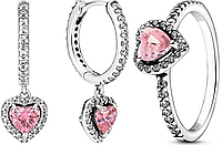 Женский комплект украшений в стиле Pandora "Блискуче серце" серебро 925 пробы цирконием