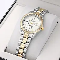 Женские роскошные наручные кварцевые часы Quartz Grealy цвета золото-серебро