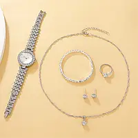 Подарочный женский набор наручные кварцевые часы Relogio Feminino Diamond ожерелье, браслет, серьги и кольцо