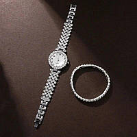 Подарочный женский набор наручные кварцевые часы Quatrz Rhinestone Relogio + браслет