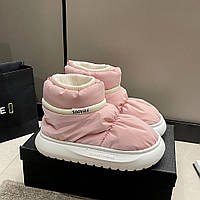 Женские розовые ботинки, дутики, непромокаемая обувь на толстой нескользящей платформе