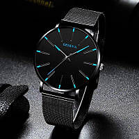 Наручний годинник Geneva Fashion Blue сітчастий ремінець мінімалістичний кварцовий годинник чоловічий/жіночий (унісекс)