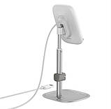 Тримач для телефона Baseus Literary Youth Desktop Bracket (Telecopic + Wireless Charging) Silver, фото 3