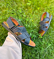 Мужские летние черные кожаные сандалии