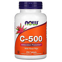 Витамин C-500 с шиповником With Rose Hips Now Foods 250 таблеток PI, код: 7340572