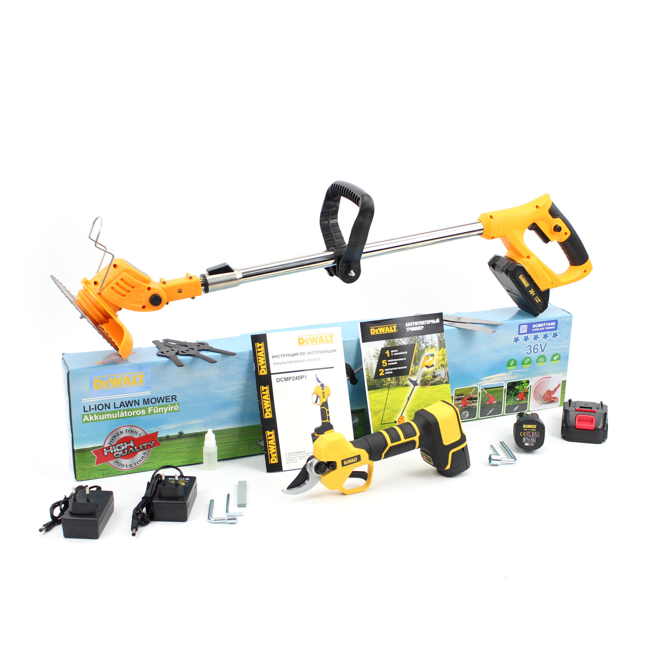 АКБ набір 2в1 DeWalt (триммер DCMST154N 36V + секатор DCMP240P1 18V) АКБ набір 2в1 Деволт