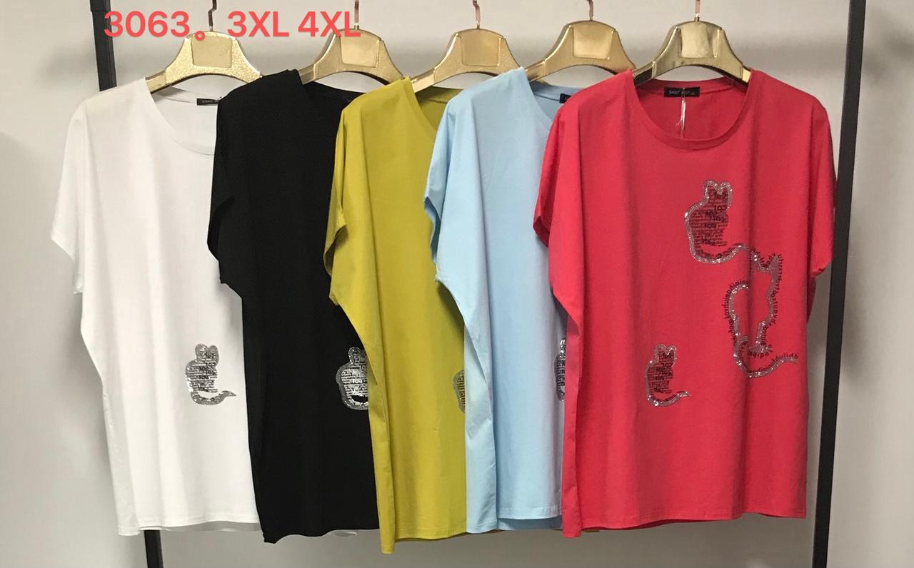 Жіноча футболка бавовна зі стразами розмір батал 3XL-4XL Мікс (від 6 шт.)