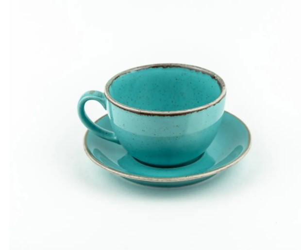 Бірюзова порцелянова чашка Porland Turquoise для чаю 320 мл + очисник 15 см (222134/T)