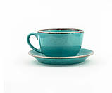 Бірюзова порцелянова чашка Porland Turquoise для чаю 320 мл + очисник 15 см (222134/T), фото 3