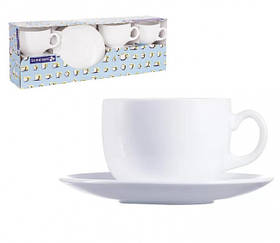 Чайный белый сервиз Luminarc Diwali 12пр (чашка 220мл и блюдце) (D8222)