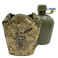 Фляга армейская 1л в чехле IRR Cordura 500 D Пиксель ММ-14 (фляга тактическая полевая индивидуальная)