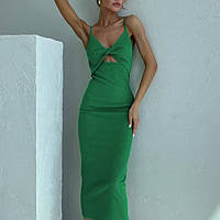 Женское платье в обтяжку. Красивое платье с переплетом. Платье удлиненное. 42-44 та 46-48 46/48, Зеленый