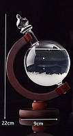 Барометр Штормгласс RESTEQ глобус большой, капля Storm glass на темной деревянной подставке SM_RES