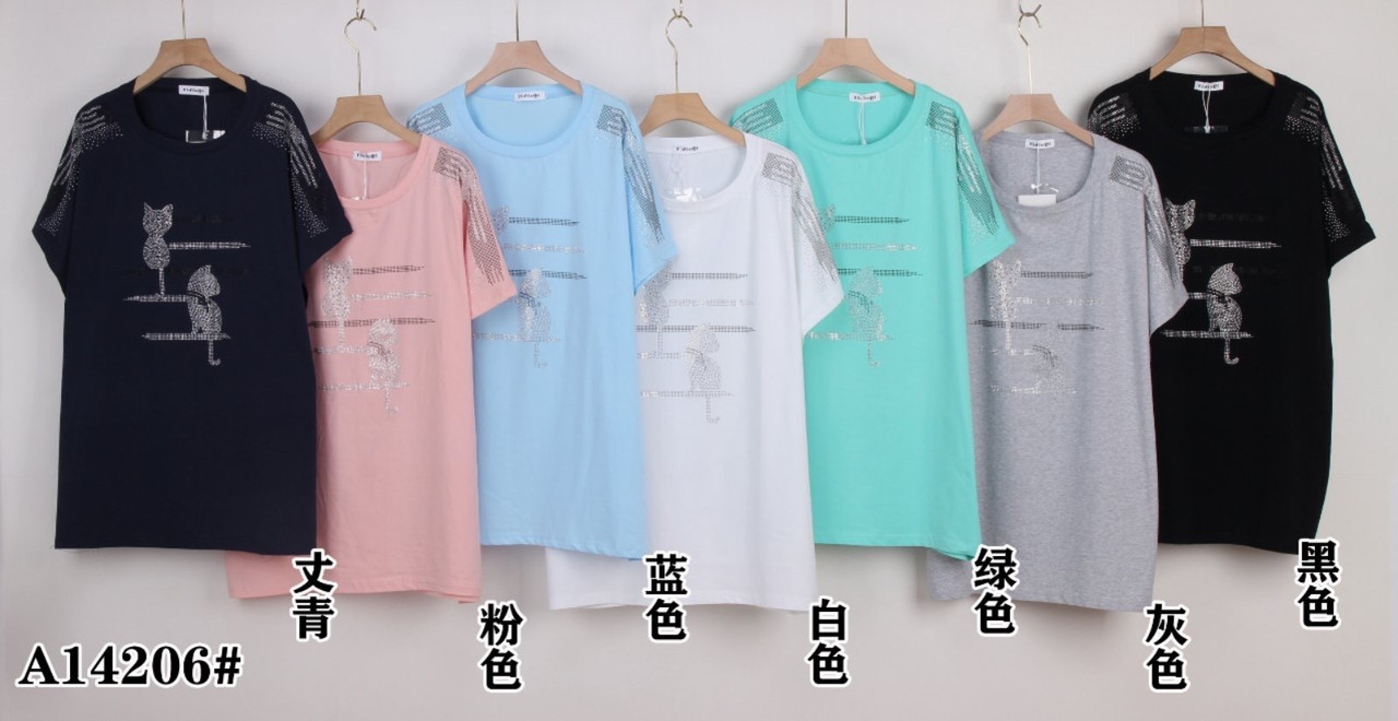 Жіноча футболка бавовна зі стразами розмір батал 66 Мікс (від 5 шт.)